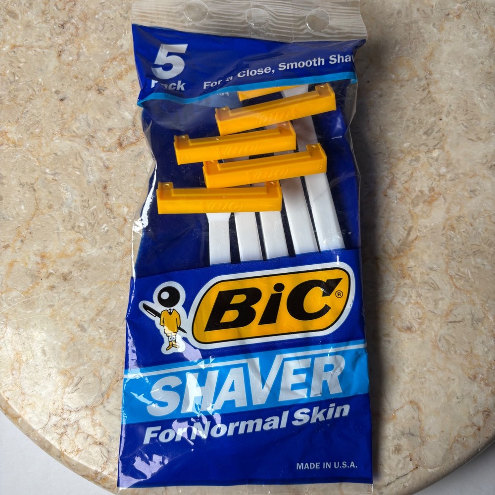 BIC Shaver 5 Pack‎ OS White Yellow Vintage 1991 Disposable Razors Normal Skin